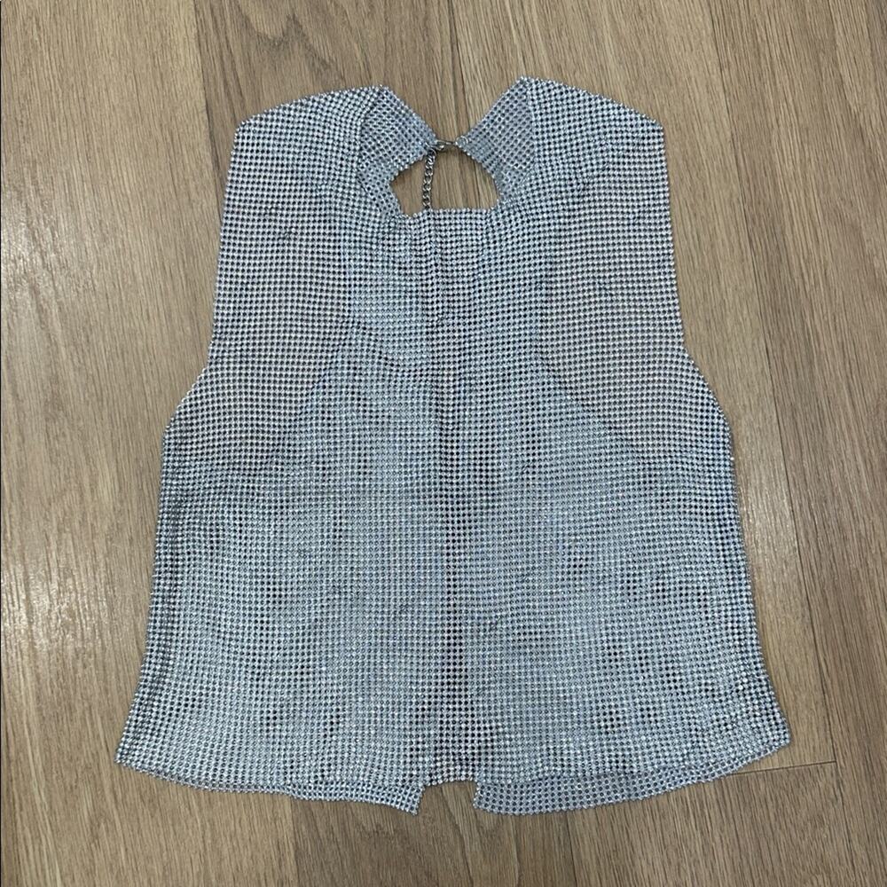 Chain Maille Silver Sparkle Clasp Back Top Size S/M